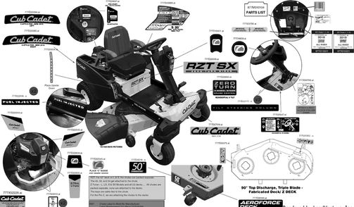 Label Map Diagram and Parts List for RZT-SX50EFI (17RWCBYZ010)(2019) Cub Cadet Lawn Tractor